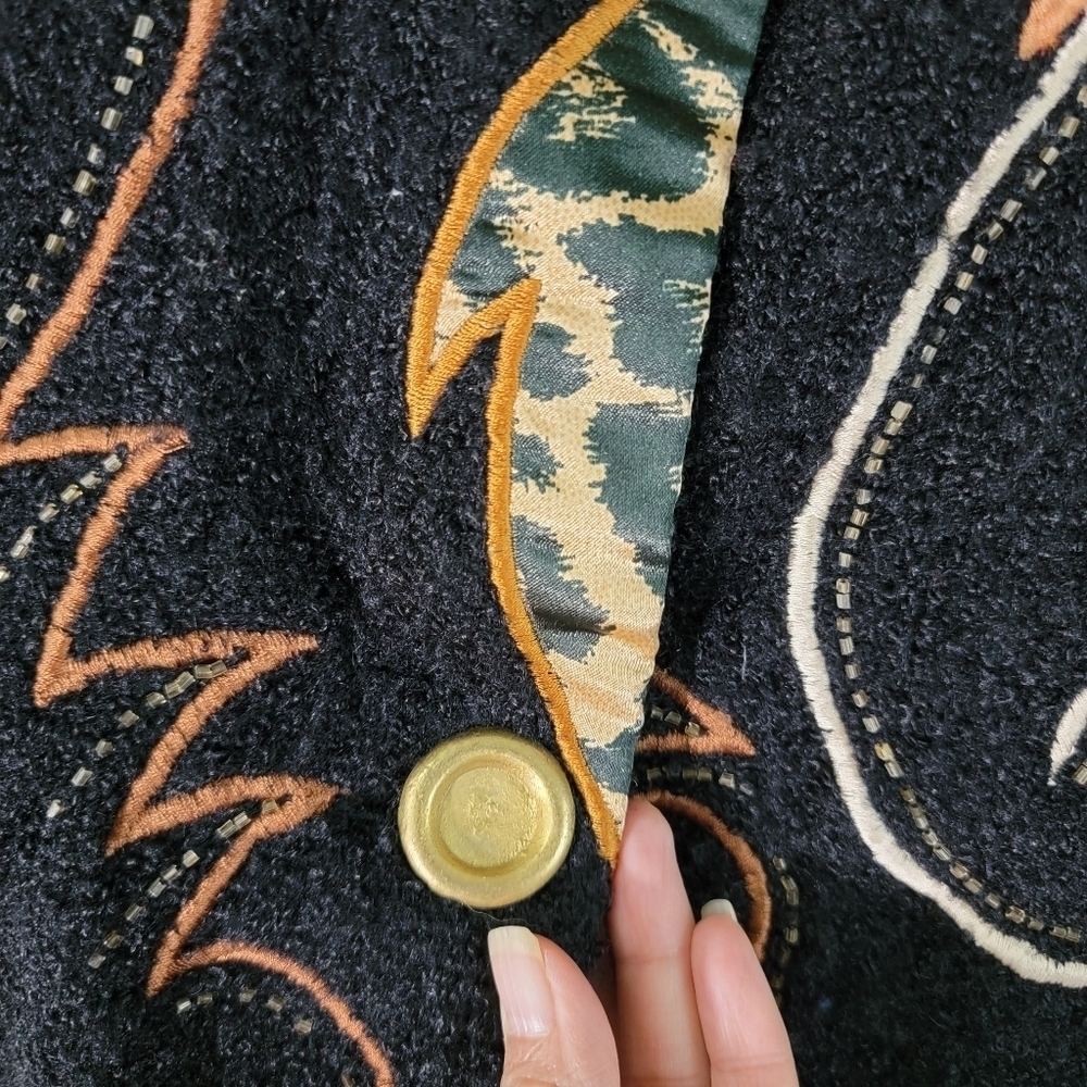 VTG Alex Kim Black Tapestry Blazer Sz M Button-Up Artsy Boho Y2K Career Office - Picture 7 of 12